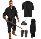 4 Pcs Halloween Men's Renaissance Costume Set Medieval Pirate Shirt Ankle Banded Pants Viking Belt Accessories
