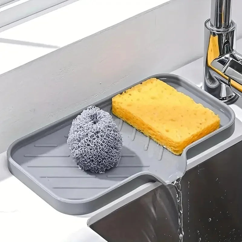 Silicone Faucet Mat Sink Tray Soap Dispenser Sponge Drain Pad Sink Scrubber Brush Storage Rack Kitchen Organizer