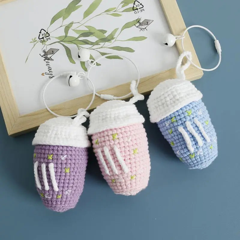 Creative Coffee Cup Crochet Keychain For Bag Pendant Cute Knitting Cup Keyrings Handmaking Knitted Keychains Custom Accessories