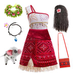 New Movie Moana 2 Dress for Girls Adventure Costume Girl Princess Fancy Clothes Children Vaiana Carnival Party Necklace Pig Set