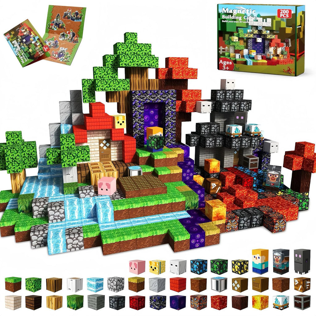 100-300pcs Magnetic Tiles Building Blocks Set,My World Figures Bricks, STEM Educational Toys for Kids Ages 3-10,Boys Girls Gifts