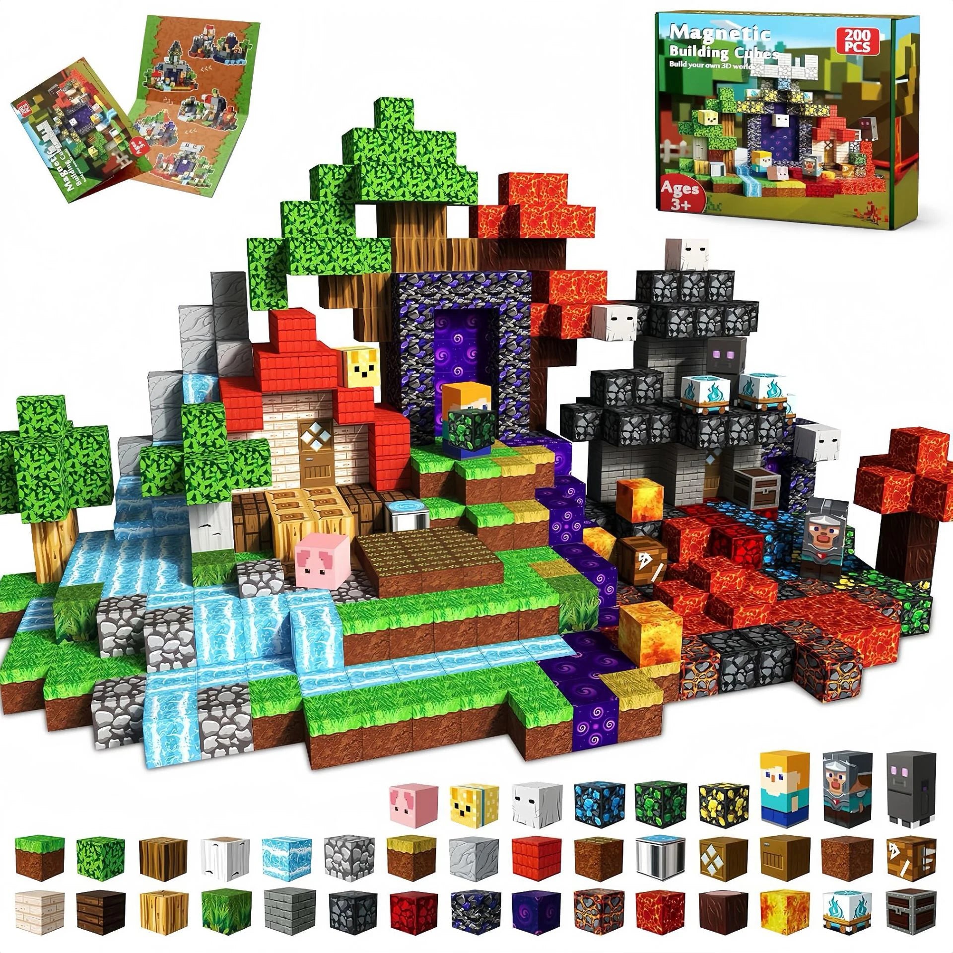 100-300pcs Magnetic Tiles Building Blocks Set,My World Figures Bricks, STEM Educational Toys for Kids Ages 3-10,Boys Girls Gifts