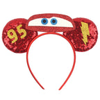 Disney Anime Cars Ears Headbands Women Sequins Bow Hairband Girls Pixar 95 Lightning McQueen Hair Accessories Kids Headwear Gift