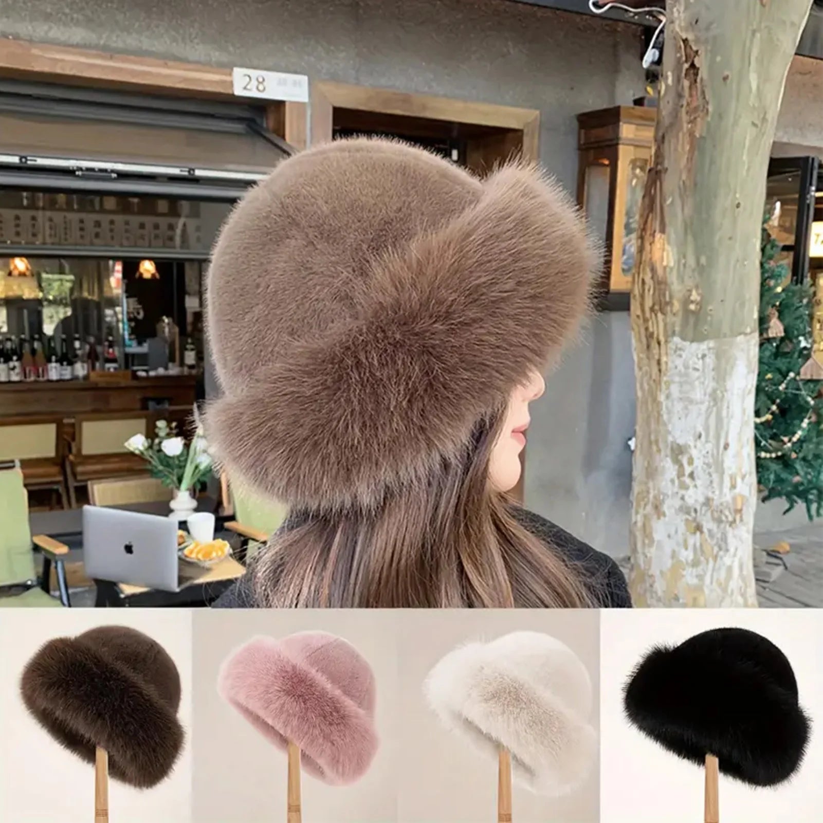 Plush Warm Fur Fluffy Beanie Hat for Winter Outdoor Comfort