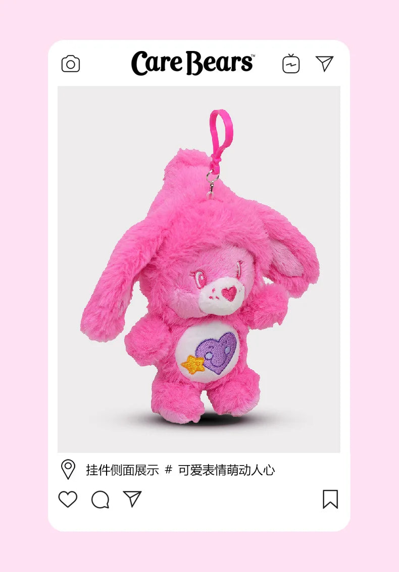 New Genuine Carebears Plush Rabbit Hat Keychain Rainbow Bear Doll Pendant School Bag Ornament Gift