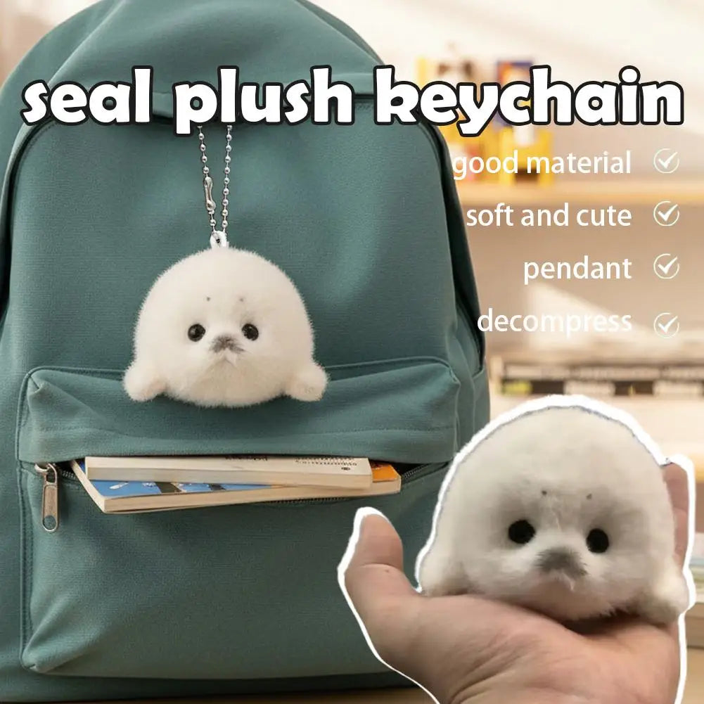 Soft Grey Seal Plush Keychain White Seal Plushies Animal Pendant Fashion Stuffed Doll Keyring Car Key Accessories Car Ornaments