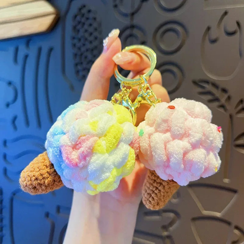 Handmaking Crochet Ice Cream Keyrings Wholesale Sweet Ice Cream Cone Series Crochet Keychain For Bag Pendant  Custom Accessories