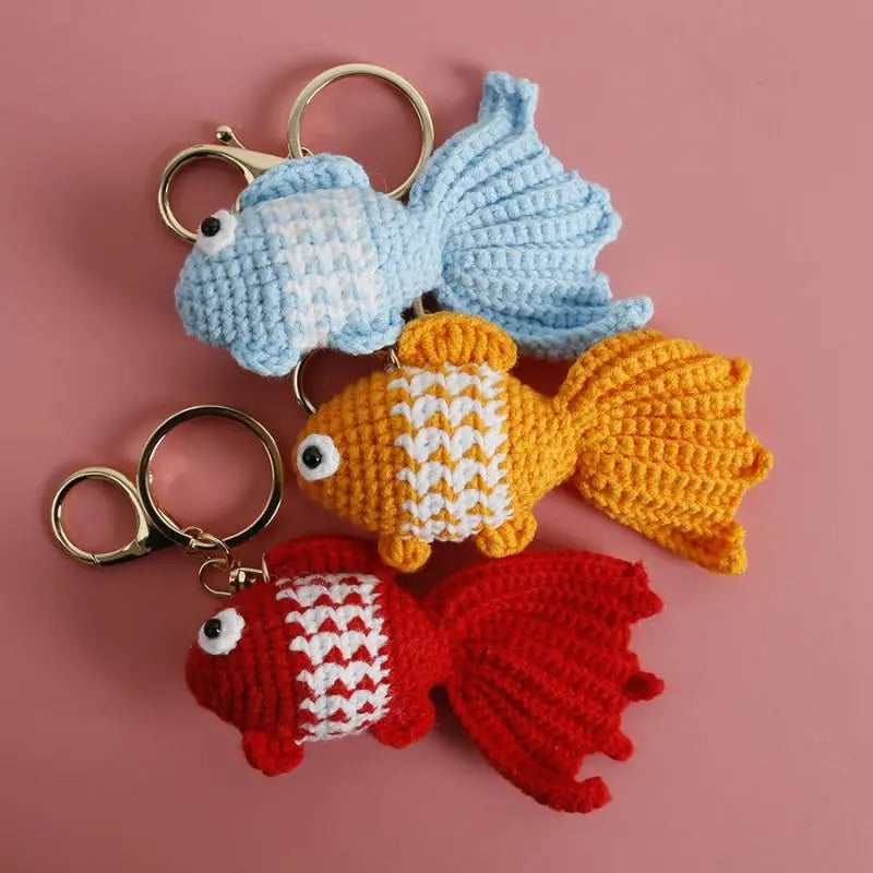Ocean Series Animal Doll Crochet Keychain Handmaking Knitted Tropical Fish Keyrings Crochet Shark Doll Keychain Custom Accessory