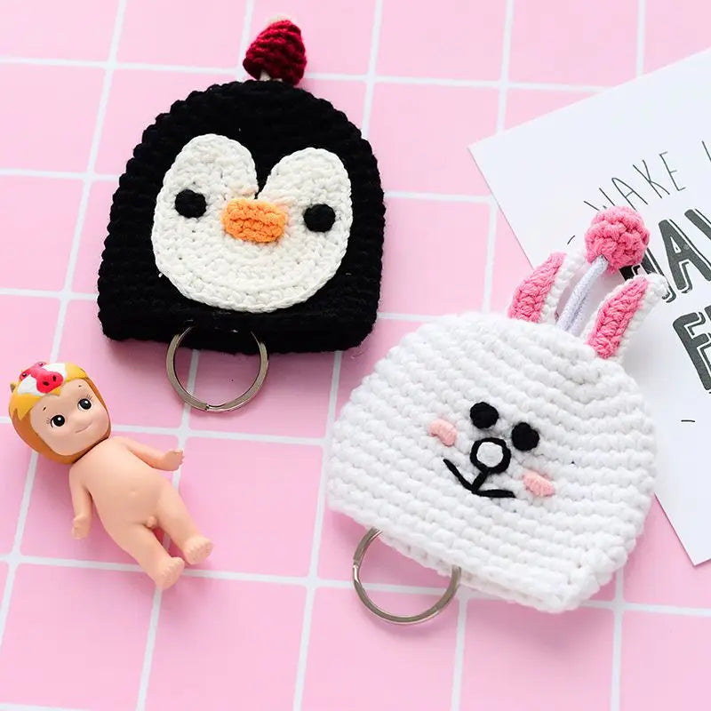 Cute Crochet Cactus Keychain For Keys Storage Bag Keyring Knitting Ladybug Bag Keyrings Wholesale Custom Car Keychain Accessory