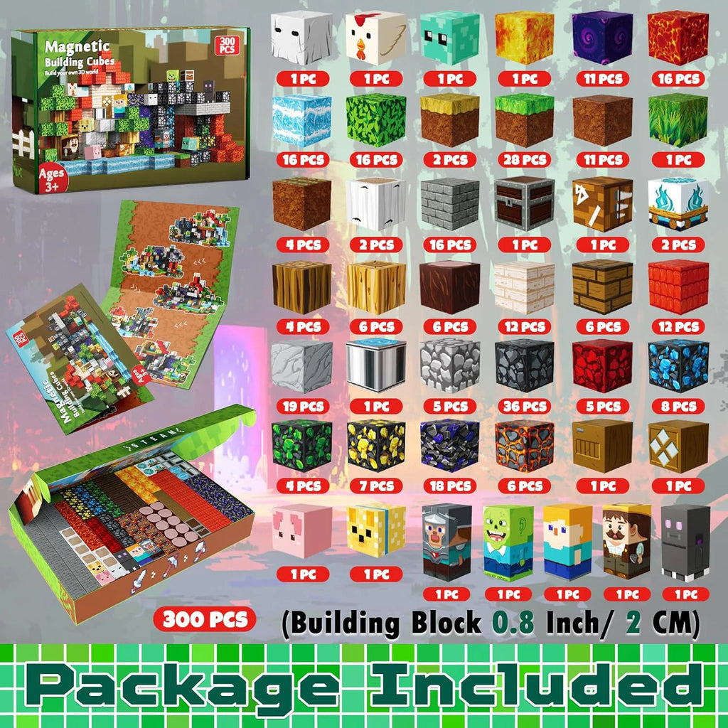 100-300pcs Magnetic Tiles Building Blocks Set,My World Figures Bricks, STEM Educational Toys for Kids Ages 3-10,Boys Girls Gifts