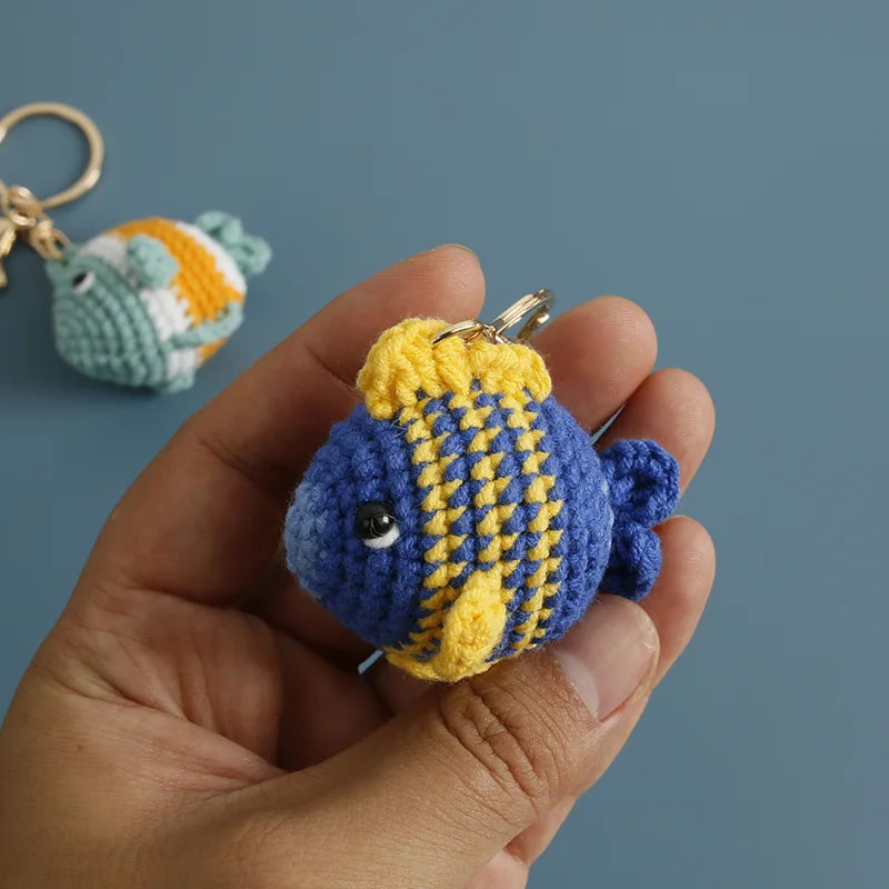 Ocean Series Animal Doll Crochet Keychain Handmaking Knitted Tropical Fish Keyrings Crochet Shark Doll Keychain Custom Accessory