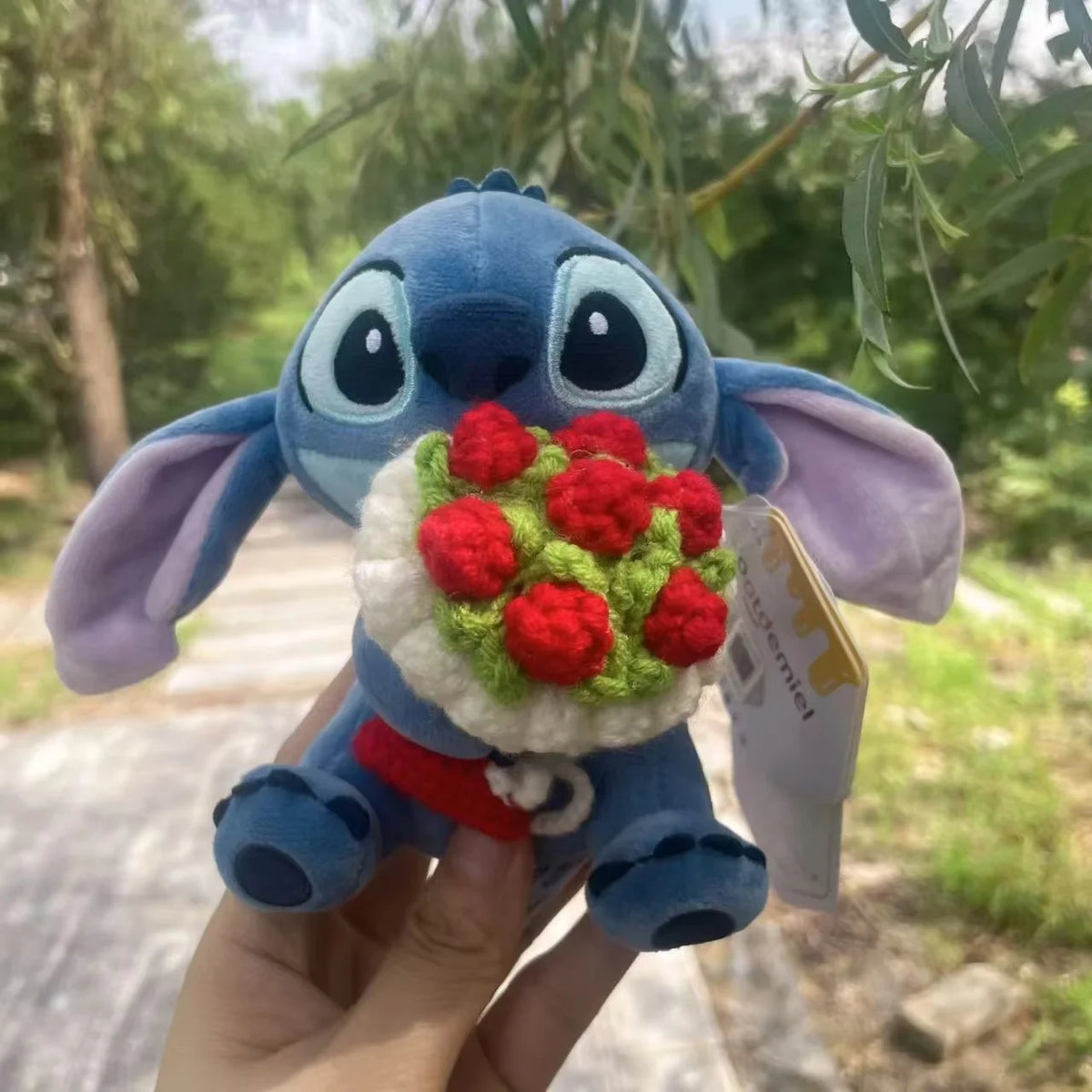 Genuine Lilo & Stitch Holding Flowers Cartoon Stuffed Plush Dolls Anime Plush Baby Toys Pendant Toys Kawaii Kids Birthday Gift