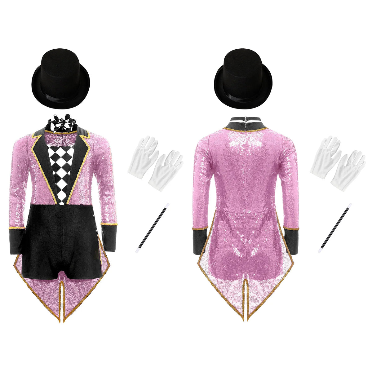 Girls Ringmaster Magician Costume Long Sleeve Leotard Circus Dress Halloween Lion Tamer Theme Carnival Party Fancy Dress Up