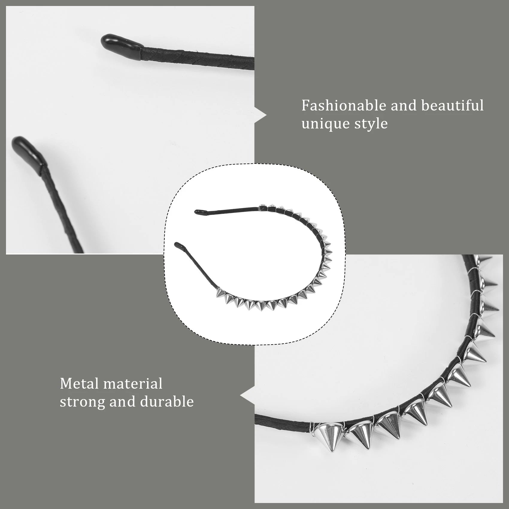 Silver Metal Stud Rivet Spike Headband Hair Head Band Aliceband Punk Girl