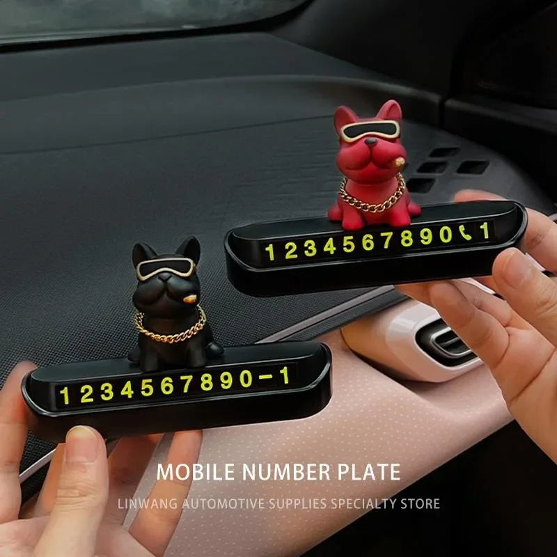 Cute Funny Bulldog Car Temporary Parking Number Plate - Dashboard Decor Auto Accessories Cute Gift Automobiles Voiture