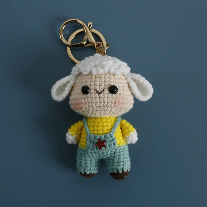 Creative Small Animal Doll Handmake Crochet Keyrings For Bag Pendant Cartoon Puppy Keychain Knitting Animal Doll Keyring Custom