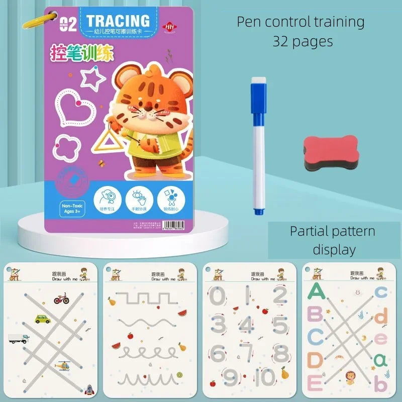Magical Montessori Tracing Workbook Reusable Pen Control and Tracing Book for Kids Calligraphy and Drawing Educational Toys