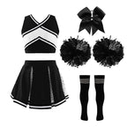 Girl Cosplay Cheerleader Costume Cheerleading Uniform Outfit Sequins Crop Top Skirt with Socks School Girls Dancewear Sets