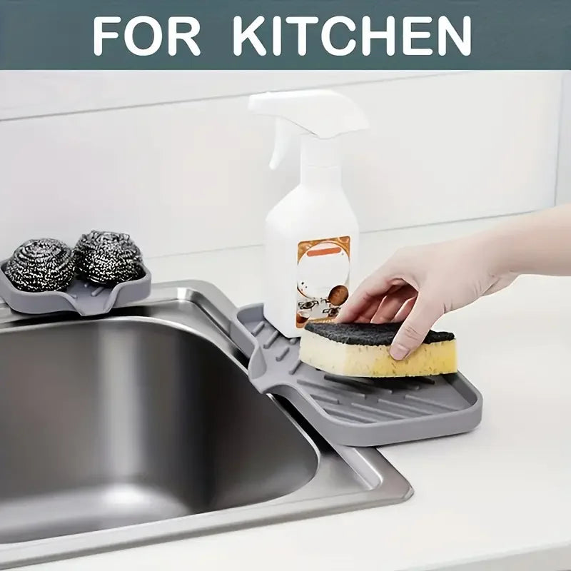 Silicone Faucet Mat Sink Tray Soap Dispenser Sponge Drain Pad Sink Scrubber Brush Storage Rack Kitchen Organizer