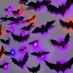 Halloween Bat/Spider Decor Night Light 3D Purple/Green Lights Wall Sticker for Self-adhesive Decor Halloween Party Decoration