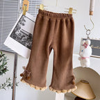 Girls' Corduroy Pants Korean Style - Velvet Thick Flared Leggings for Autumn Winter Loose Trousers Kids