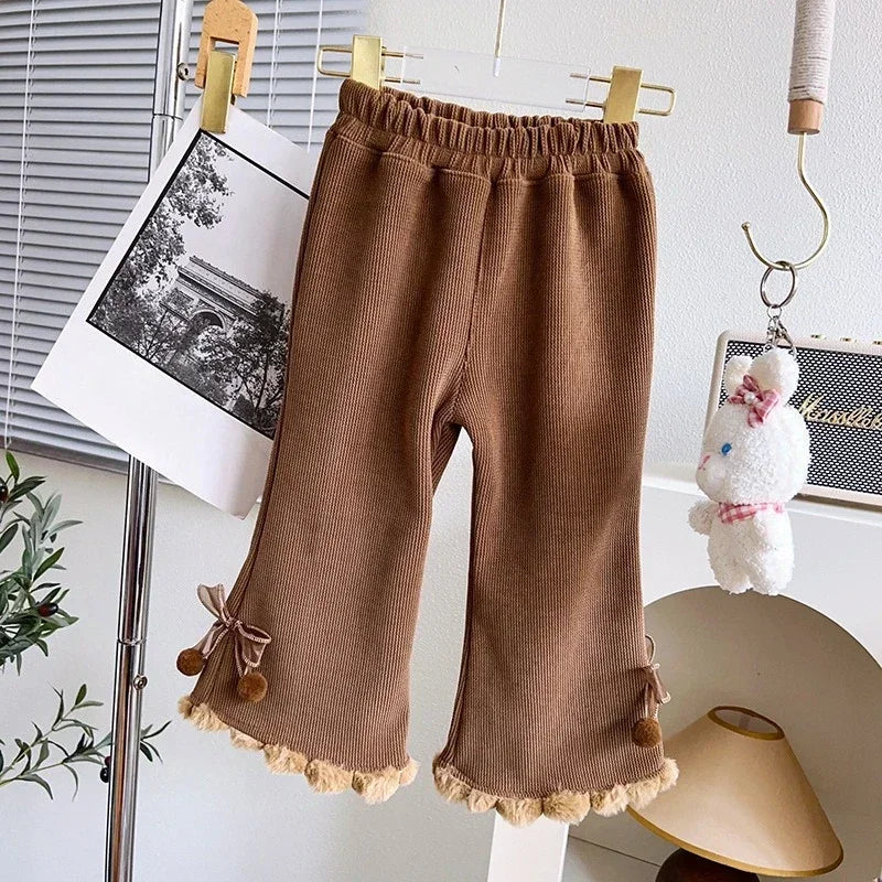 Girls' Corduroy Pants Korean Style - Velvet Thick Flared Leggings for Autumn Winter Loose Trousers Kids