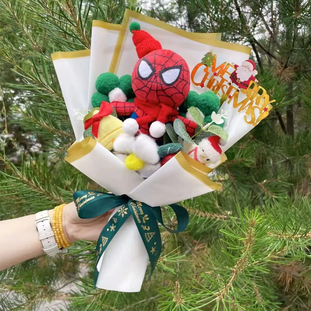 Amine Super Hero Spider-Man Stuffed Plush Dolls Creative Handmade Bouquets for Boys Graduation Christmas Birthday Gifts