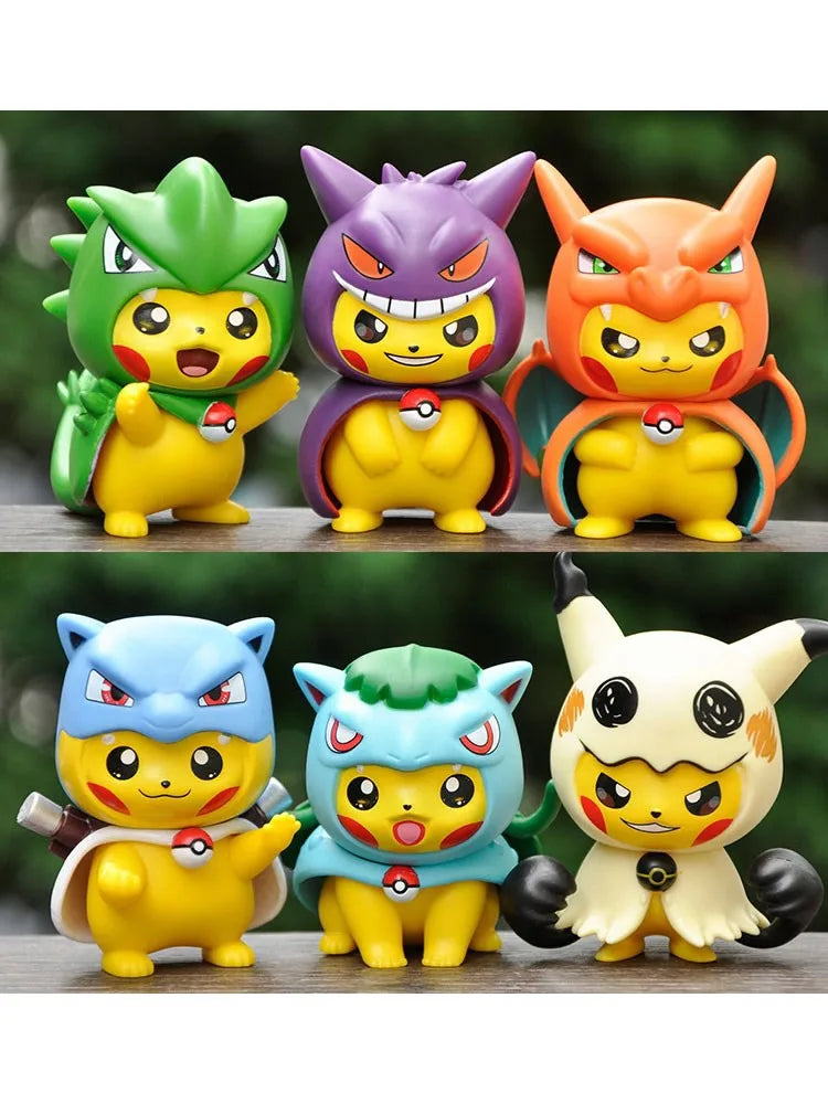 1Set Pocket Monsters Anime Figure Kawaii Pikachu In Disguise Action Figures PVC Adult Collection Model Dolls Toy Gift