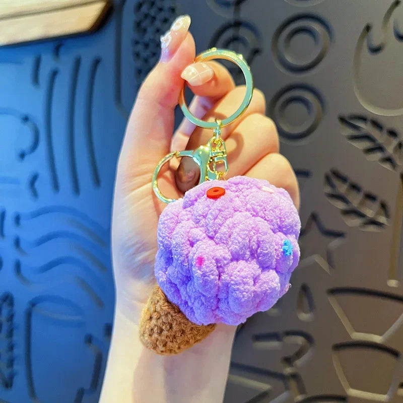 Handmaking Crochet Ice Cream Keyrings Wholesale Sweet Ice Cream Cone Series Crochet Keychain For Bag Pendant  Custom Accessories