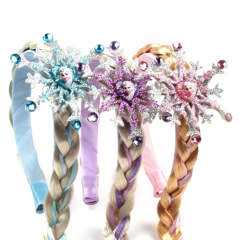 New Frozen Series Elsa Headband For Girls Snow Wig Braid Rhinestones Crown Hairband Birthday Party Princess DIY Hair Accessories