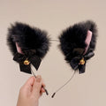 Plush Lace Cat Ears Bell Headband for Women