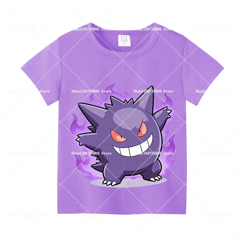 Pokemons Cotton T-Shirt Pikachu Eevee Cartoon Anime Tees Classic Game Fashion Printed Tops Summer Breathable Casual Clothes Gift