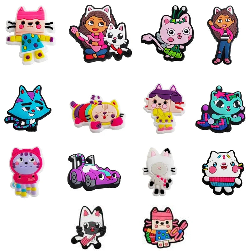 14Pcs/set Gabby's Dollhouse Decoration Anime Shoe Charms Cute Sandals Shoes Accessories PVC Badges for Kids Christmas Gift