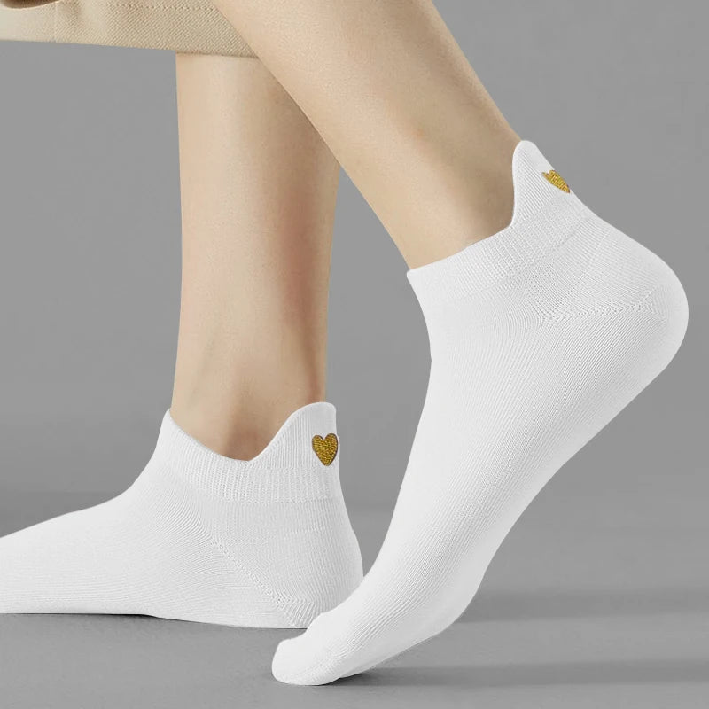 4 Pairs Lot Fashion Socks Women 2026 New Spring Cotton Color Novelty Girls Cute Heart Embroidery Casual Funny Ankle Socks Pack
