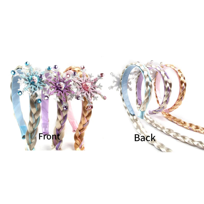 New Frozen Series Elsa Headband For Girls Snow Wig Braid Rhinestones Crown Hairband Birthday Party Princess DIY Hair Accessories