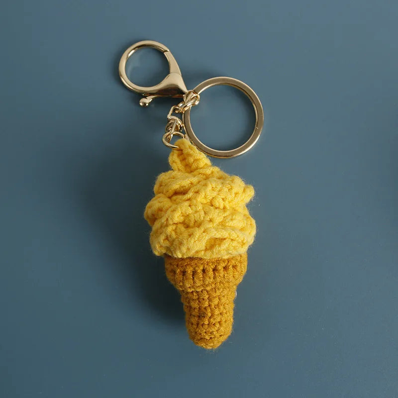 Handmaking Crochet Ice Cream Keyrings Wholesale Sweet Ice Cream Cone Series Crochet Keychain For Bag Pendant  Custom Accessories