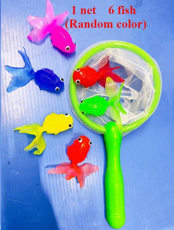 Children's Water Toy Soft Rubber Marine Life Buoy Goldfish Net Fishing Model Swimming Bathtub Holiday Gift