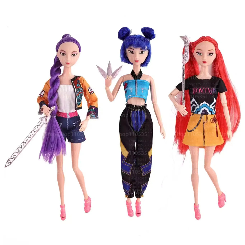 Kpop Rumi Mira Zoey Vinyl Doll Anime Hunters Girl 11 Inch Articulated With Theme Music Cute Toy 3PCS Set Gift for Kids Girl Fans