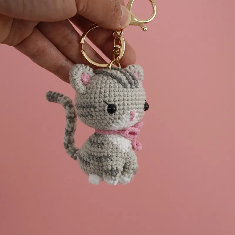 Exquisite Kitten Doll Crochet Keychain For Bag Pendant Knitted Small Cat Doll Keyrings Cute Kitten Keychain Custom Accessories