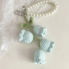 Elegant Handmade Floral Knitted Keyring Pearl Keychain Women's Crocheted Sheep Bluebell Flower Pendant Car Pendant Bag Decor