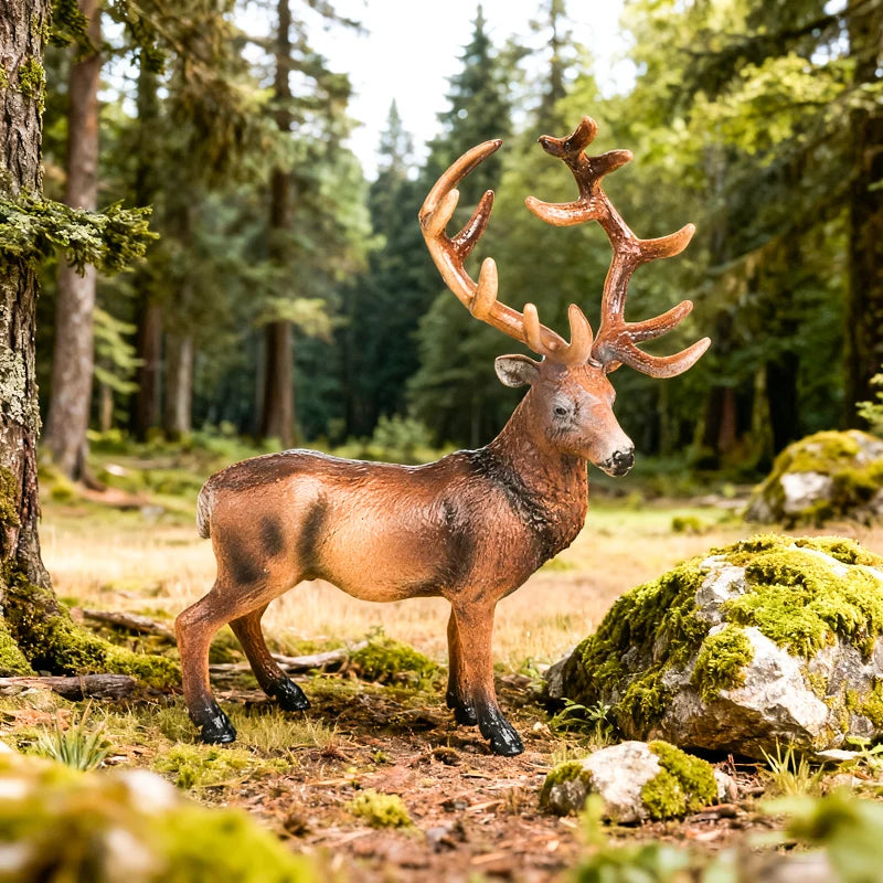 Oenux Forest Deer Animals Simulation Wild White-Tailed Elk Action Figures Moose Figurines Model Decoration Toy Kids Xmas Gift