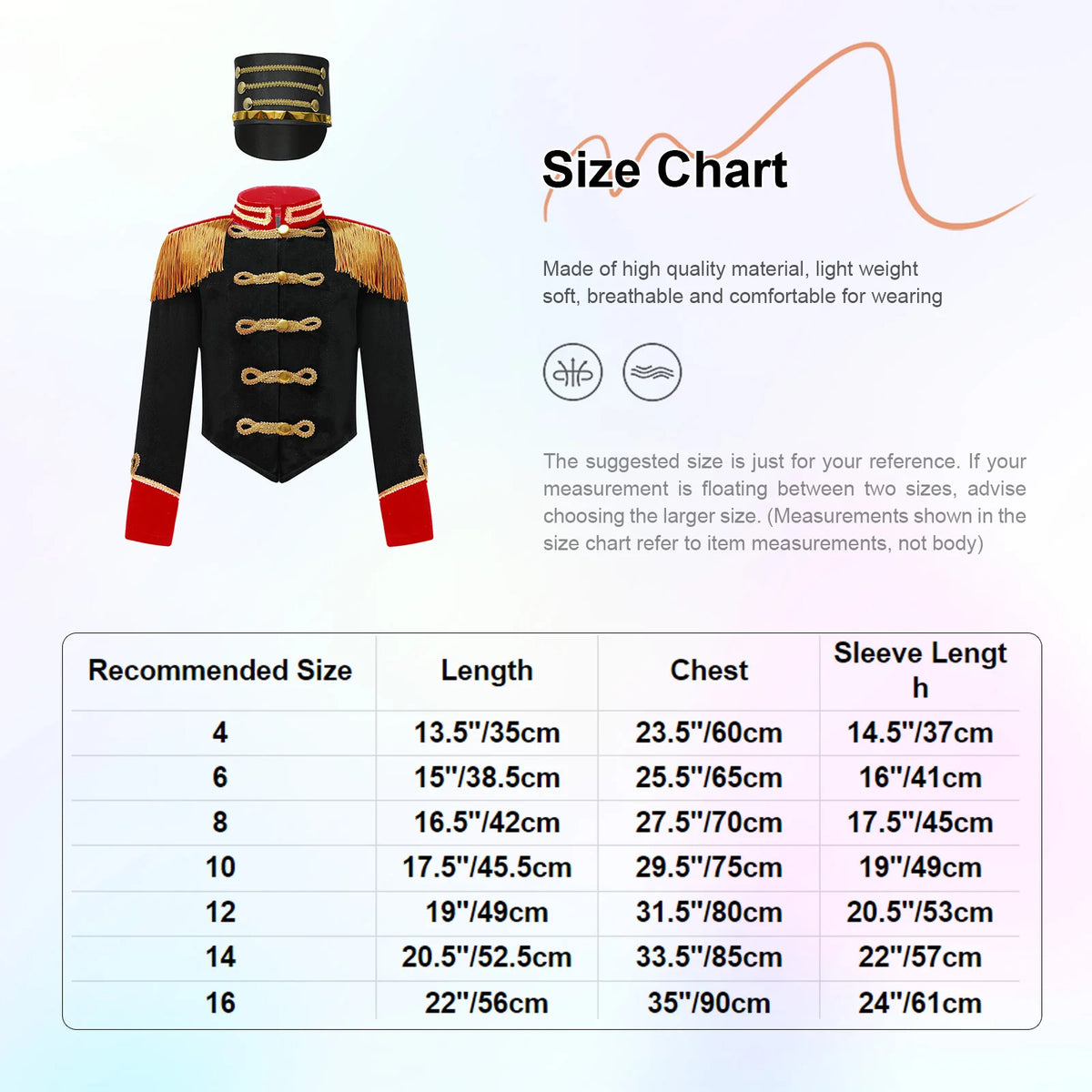 Girls Boys Halloween Nutcrackers Costume Set Drum Trumpet Team Tassel Jacket Coat Hat for Drummer Performance Circus Ringmaster