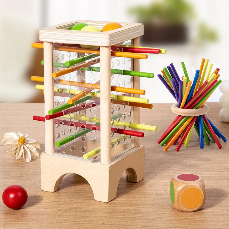 Wooden Stick Board Game Parent Child Interaction Montessori Wooden Toys, 4-sided Acrylic Cylinder Game, Stick Picking Game