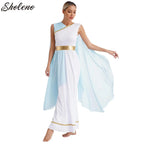 Womens Ancient Greek Athenian Princess Dress Toga Halloween Senator Caesar Cosplay Party Costume Roman Empress Long Robe Dress
