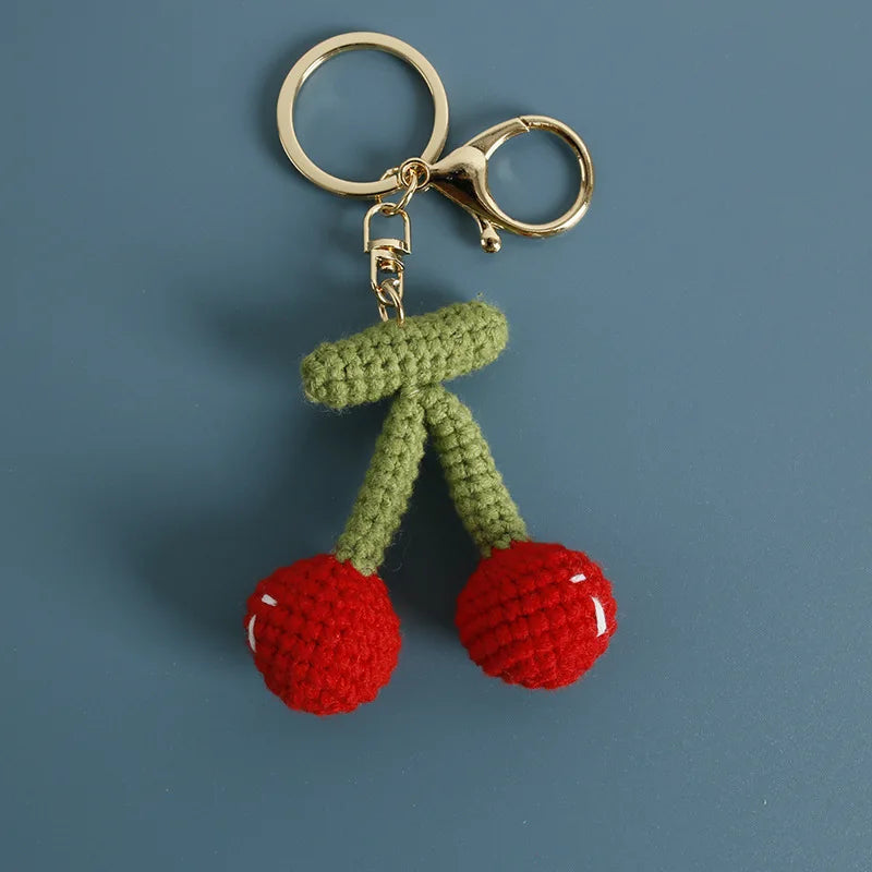 Cute Fruit Series Crochet Keychain Handmaking Knitted Strawberry Keyrings Cute Cherry Keyrings For Bag Pendant Custom Accessory
