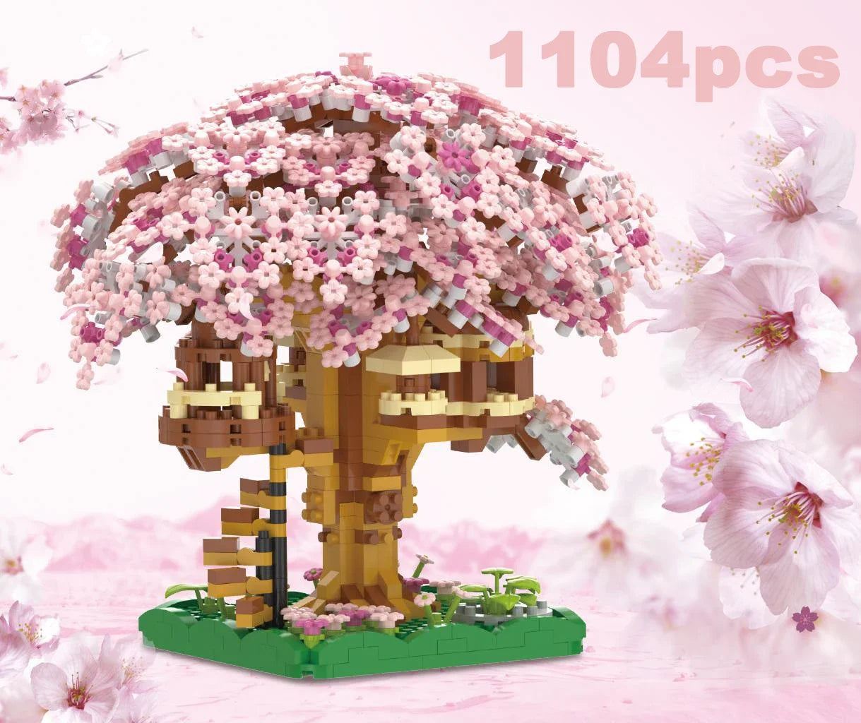 DIY Purple Romantic Cherry Blossom Flower Pink Tree House Assembly Building Blocks Classic Model Miniature Bricks Sets Kid Gifts