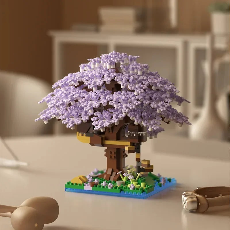 DIY Purple Romantic Cherry Blossom Flower Pink Tree House Assembly Building Blocks Classic Model Miniature Bricks Sets Kid Gifts