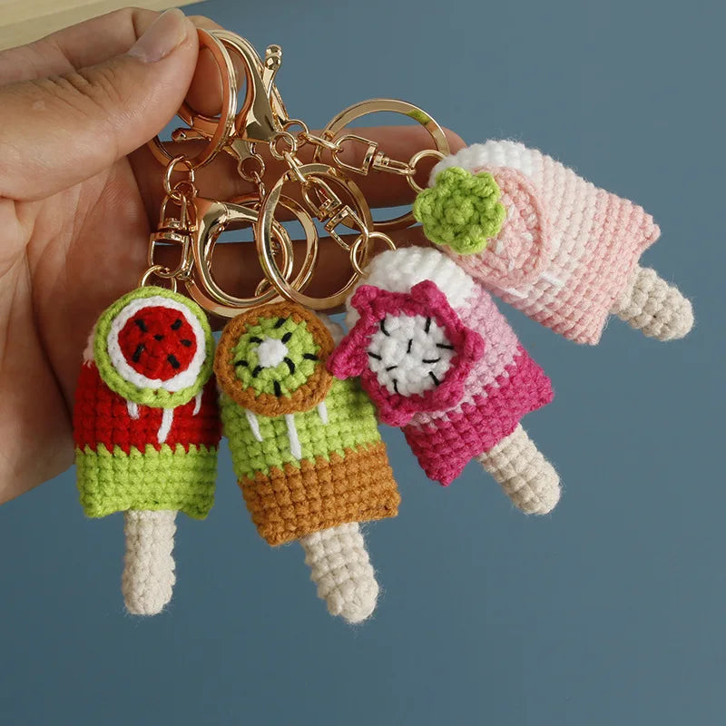Handmaking Crochet Ice Cream Keyrings Wholesale Sweet Ice Cream Cone Series Crochet Keychain For Bag Pendant  Custom Accessories