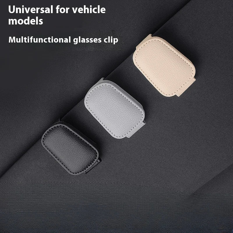 1/2Pc Sunglasses Holder Is Suitable for Car Sun Shades Magnetic Leather Sunglasses Clip and Ticket Clip Car Sunshade Accessories