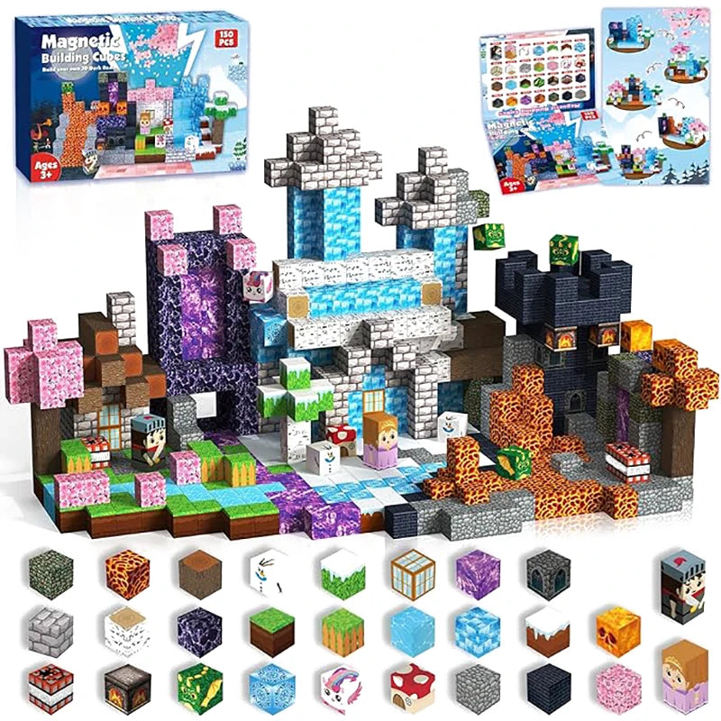 100-300pcs Magnetic Tiles Building Blocks Set,My World Figures Bricks, STEM Educational Toys for Kids Ages 3-10,Boys Girls Gifts